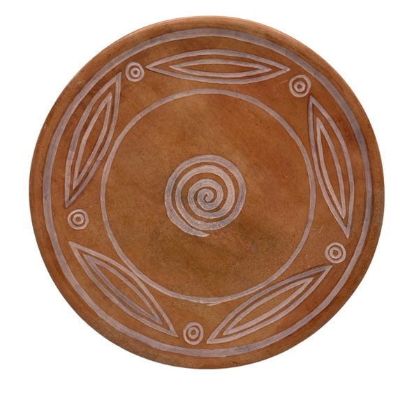 Hand-Carved Kenyan Soapstone Decorative Plate, 12” Tribal Pattern Wall Table Art - Picture 2 of 13